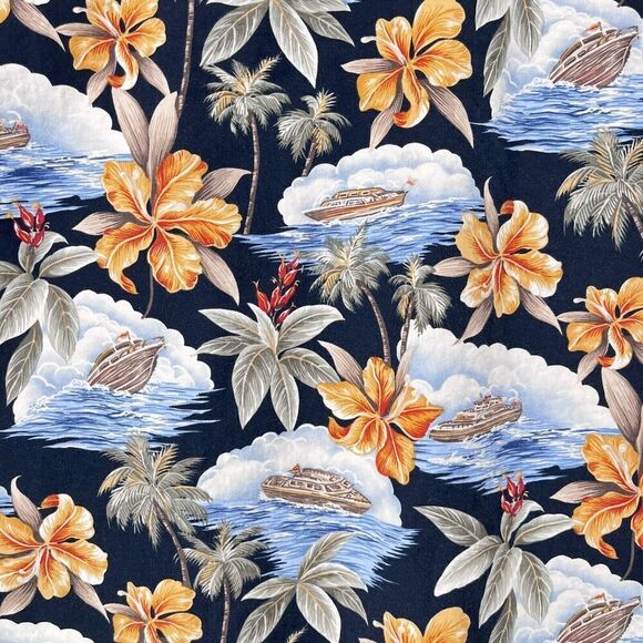 Vintage Campia Moda Shirt Men XXL Black Hawaiian Boat Ocean Cotton Aloha Floral - Picture 10 of 11